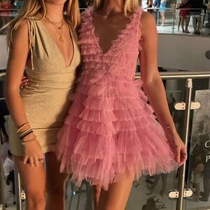 Pink ruffle tiered mini dress